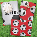 Soccer Football Balls Kids Name Red Birthday Wrapping Paper Sheet<br><div class="desc">Soccer Football Balls Kids Name Red Birthday Wrapping Paper Sheets. Personalize with your name or erase the text.</div>