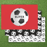 Soccer Football Balls Kids Name Red Birthday Wrapping Paper Sheet<br><div class="desc">Soccer Football Balls Kids Name Red Birthday Wrapping Paper Sheets. Red,  black and white background. Personalize with your name or erase the text.</div>