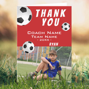 Soccer Football Balls Red Thank you Coach Photo Card