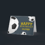 Soccer Football Balls Sports Happy Birthday Kids Card<br><div class="desc">Soccer Football Balls Sports Happy Birthday Card with Name. Soccer balls with a Happy birthday wish on a dark grey background. Personalize with your name and make a special personal card for a boy or a girl who loves soccer game.</div>