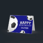 Soccer Football Balls Sports Happy Birthday Kids Card<br><div class="desc">Soccer Football Balls Sports Happy Birthday Card with Name. Soccer balls with a Happy birthday wish on a blue background. Personalize with your name and make a special personal card for a boy or a girl who loves soccer game.</div>