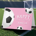 Soccer Football Balls Sports Happy Birthday Kids Card<br><div class="desc">Soccer Football Balls Sports Happy Birthday Card with Name. Soccer balls with a Happy birthday wish on a pink background. Personalize with your name and make a special personal card for a boy or a girl who loves soccer game.</div>