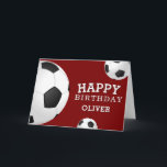 Soccer Football Balls Sports Happy Birthday Kids Card<br><div class="desc">Soccer Football Balls Sports Happy Birthday Card with Name. Soccer balls with a Happy birthday wish on a red background. Personalize with your name and make a special personal card for a boy or a girl who loves soccer game.</div>
