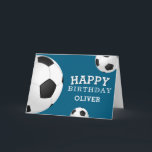 Soccer Football Balls Sports Happy Birthday Kids Card<br><div class="desc">Soccer Football Balls Sports Happy Birthday Card with Name. Soccer balls with a Happy birthday wish on a blue background. Personalize with your name and make a special personal card for a boy or a girl who loves soccer game.</div>