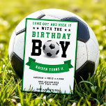 Soccer Football Bday Boy 1st Birthday Party Invitation<br><div class="desc">Green black and white soccer / football 1st birthday party invitation for a boy child.  Personalize it with your bday party details.  Great for sports fans and players.</div>