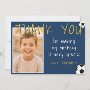 Soccer Football Birthday Boy Photo  Thank You Card
