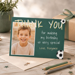 Soccer Football Birthday Boy Photo  Thank You Card