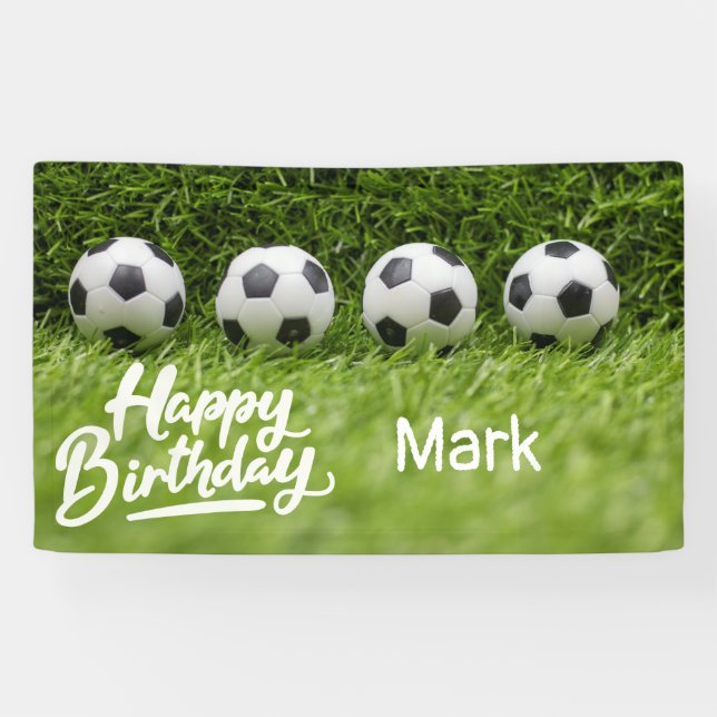 Soccer Football  Birthday with ball on green grass Banner (Horizontal)