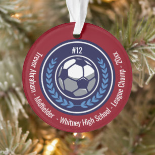 Soccer Football Champion Team Monogram Red Blue Ornament