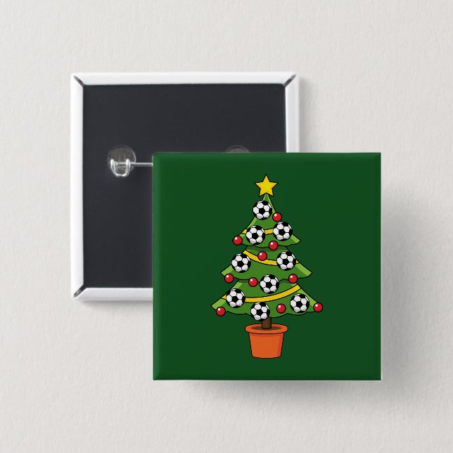 Soccer Football Christmas Tree 2 Inch Square Button (Front & Back)