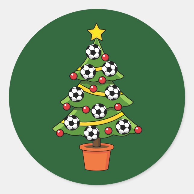 Soccer Football Christmas Tree Classic Round Sticker (Front)