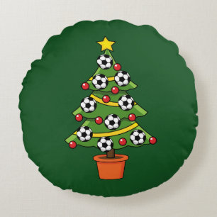Soccer Football Christmas Tree Round Pillow