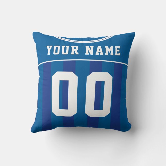 Soccer Football Jersey Name Number Blue Template Throw Pillow (Back)