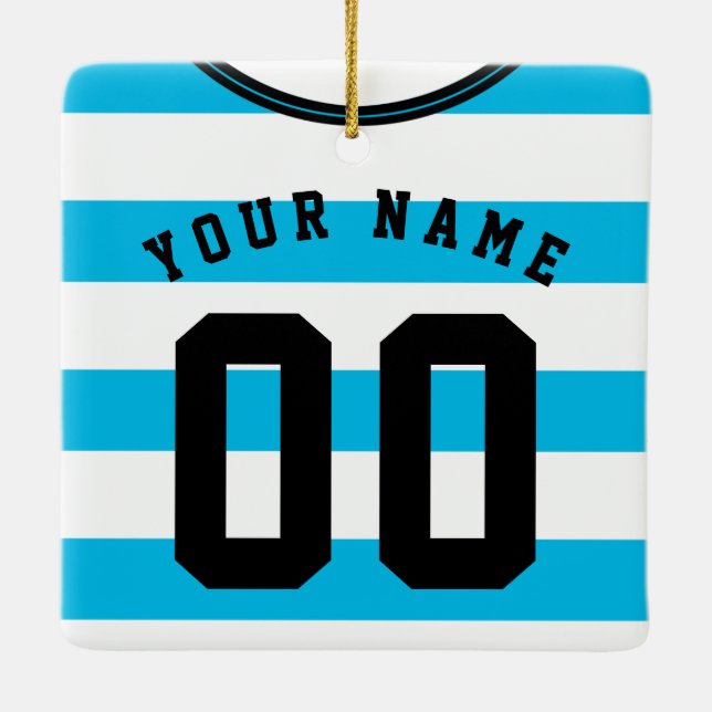 Soccer Football Jersey Template Ornament, Blue Ceramic Ornament (Back)