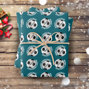 Soccer Football Kids Name Sports Merry Christmas Wrapping Paper Sheet