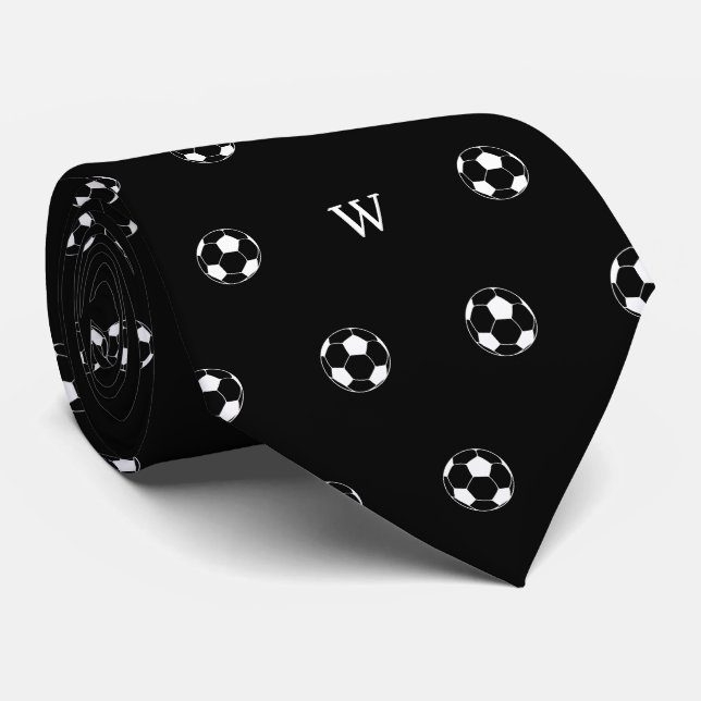Soccer Football Lover Gift Monogram Initials Black Tie (Rolled)