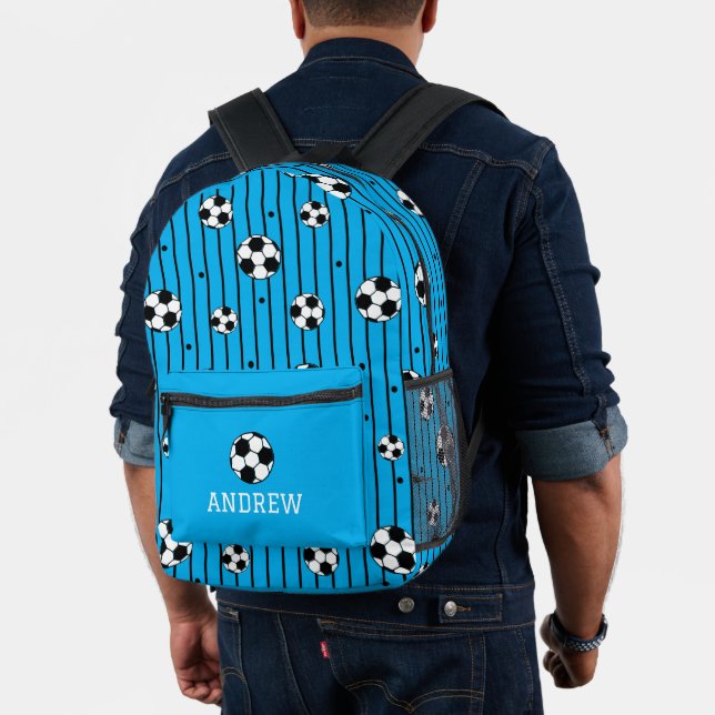 Soccer Football Pattern Blue Printed Backpack (Insitu (Model))