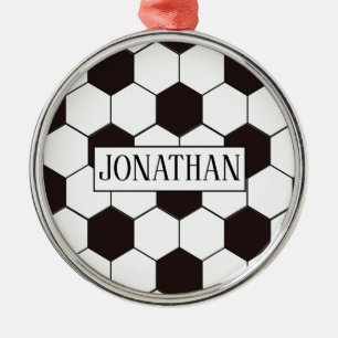 Soccer   Football pattern Customisable   Own name Metal Ornament