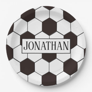 Soccer Football pattern Customisable Own name Paper Plate