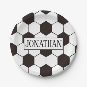 Soccer   Football pattern Customisable   Own name Paper Plate