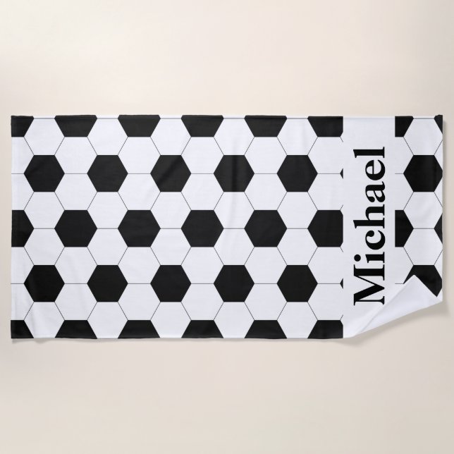 Soccer Football Pattern Design Personalized Beach Towel (Front)