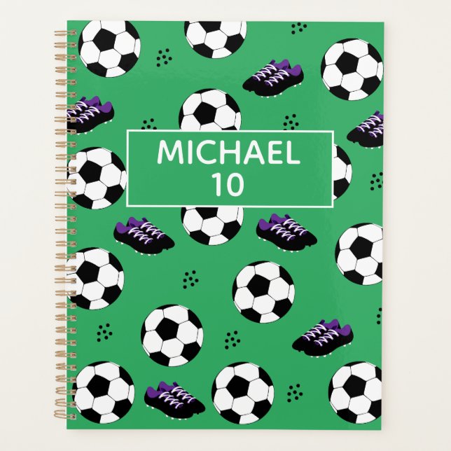 Soccer Football Personalized Name And Number Green Planner (Front)