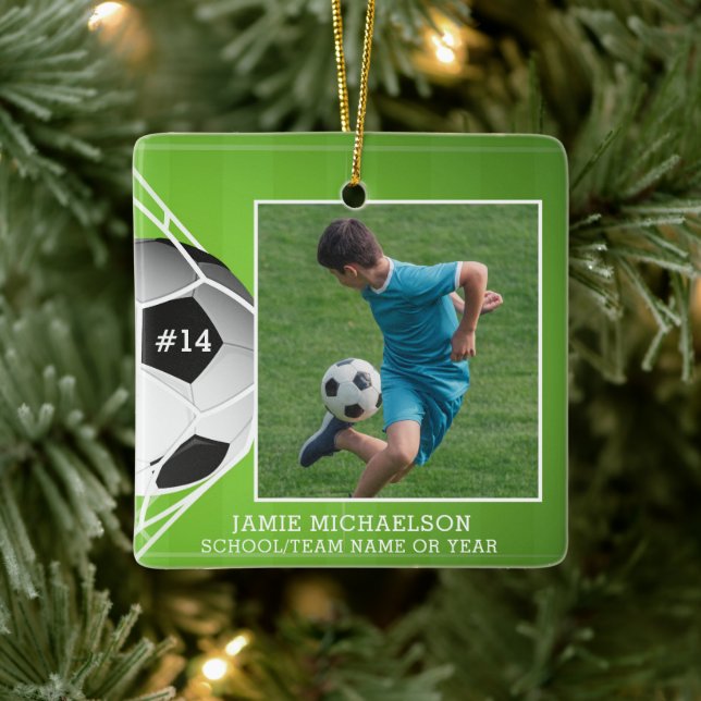 Soccer Football Photo Personalized Ceramic Ornament (Tree)