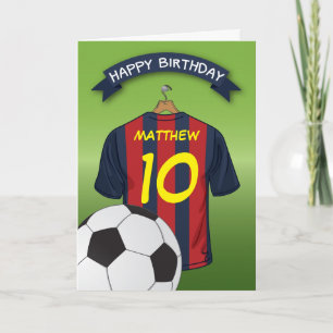 Soccer Football Red & Blue Stripe Shirt Birthday Card