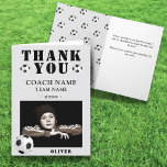 Soccer Football Sports Photo Coach  Thank You Card<br><div class="desc">Soccer Football Sports Photo Coach Thank You Card. Soccer thank you coach card with photo,  thank you text,  coach name,  team name,  year,  your name and soccer balls. Add your photo into the template. Great thank you card for the soccer team coach!</div>