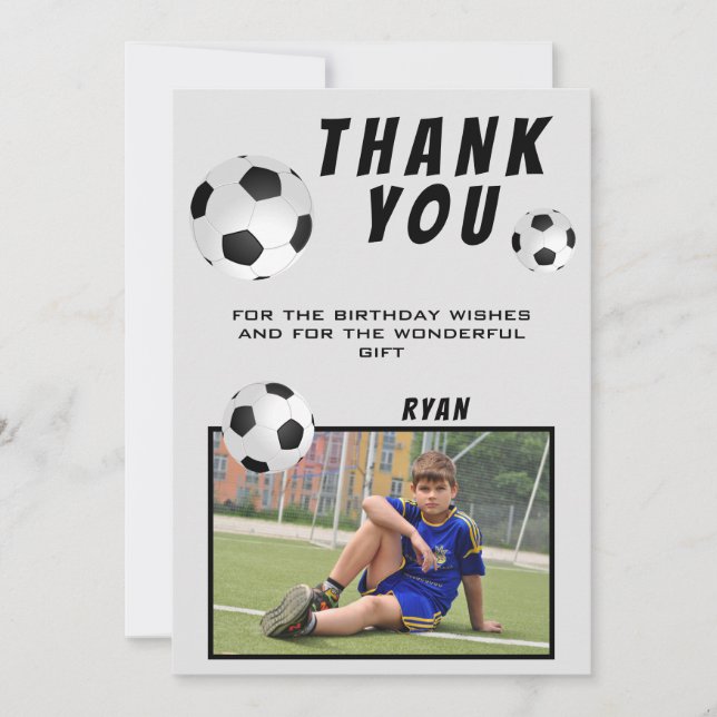 Soccer Football Thank you Birthday Photo Card (Front)