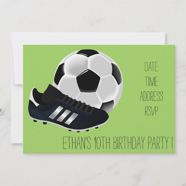 Soccer / football themed boys birthday party invitation (Front)