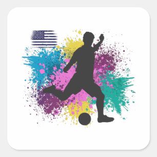Soccer Football USA Grungy Color Splashes Square Sticker