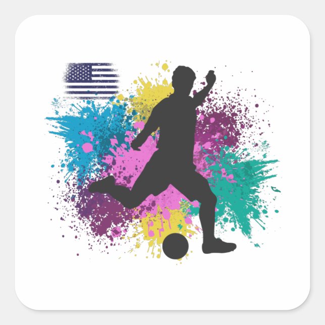 Soccer Football USA Grungy Color Splashes Square Sticker (Front)