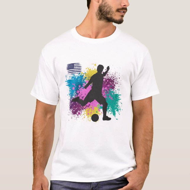 Soccer Football USA Grungy Color Splashes T-Shirt (Front)