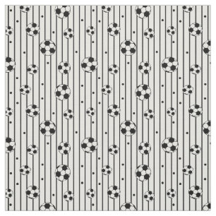 Soccer Footballs on Black and White Stripes Fabric