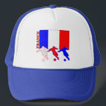 Soccer France Trucker Hat<br><div class="desc">Three soccer players play in front of the French flag.   Country name France is on the side</div>