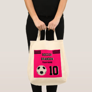soccer fuchia black tote bag personalized gol mom
