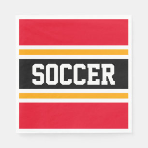 SOCCER Fun Bright Red Black Yellow Racing Stripes Napkin