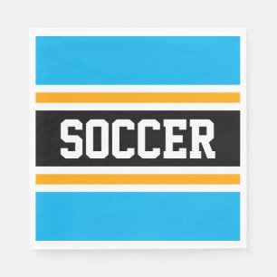 SOCCER Fun Bright Sky Blue Black Yellow Stripes Napkin