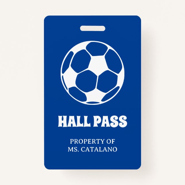 soccer futbol Teacher Hall Pass school colours Badge (Back)