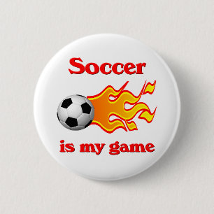 Soccer Game Button with Soccer Ball and Flame