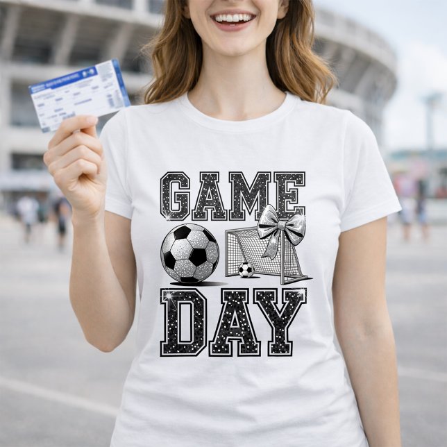 Soccer Game Day Glitter Bow T-Shirt (Creator Uploaded)