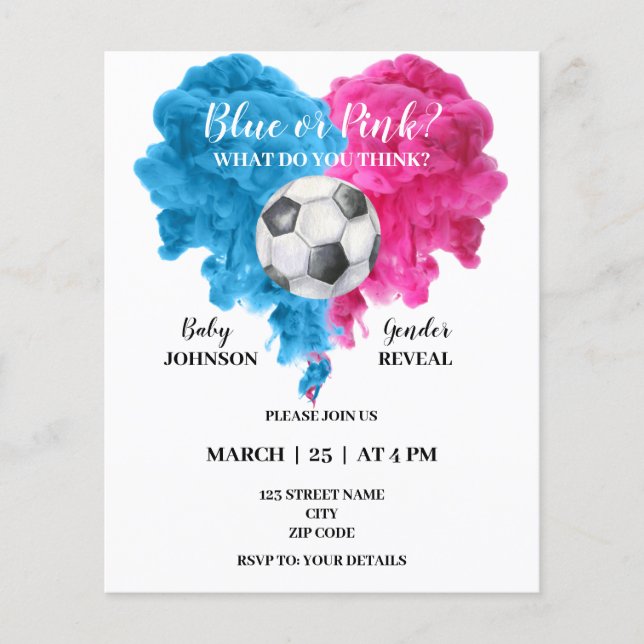Soccer gender reveal invitations (Front)