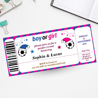 soccer gender reveal Ticket Style Invitation