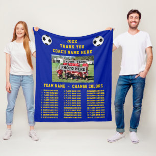 Soccer Gifts for Coaches Team PHOTO, Player Names Fleece Blanket