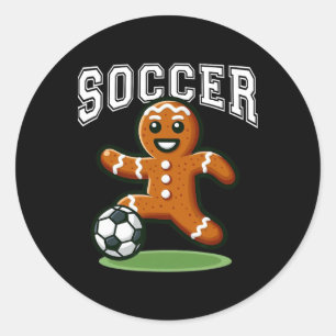 Soccer Gingerbread Playing Soccer Christmas Xmas  Classic Round Sticker