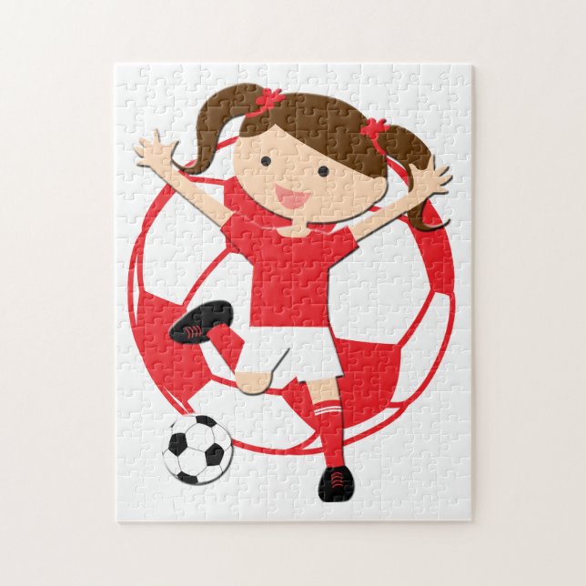 Soccer Girl 1 and Ball Red and White Jigsaw Puzzle (Vertical)