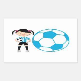 Soccer Girl 2 and Ball Blue and White Stripes Sticker