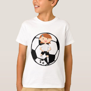 Soccer Girl 3 and Ball Black and White T-Shirt