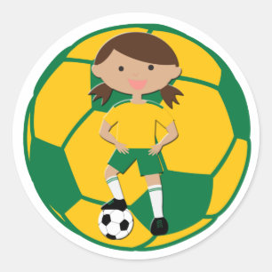 Soccer Girl 4 and Ball Green and Yellow Classic Round Sticker